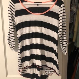 Black & white striped top with hot pink detail